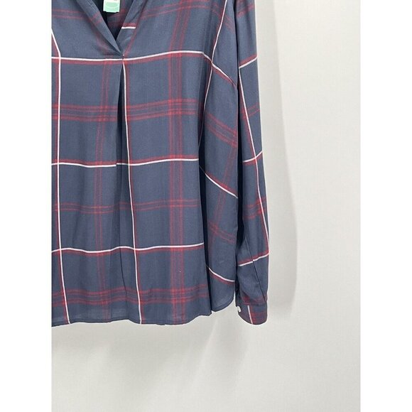 Vigoss Blue Plaid Popover Doreen V Neck Top Sz 2X NWT Long Sleeve Collared - Picture 2 of 7